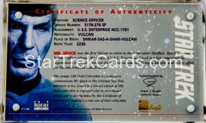 Kirk Spock Gold Cards Trading Card Mr Spock Back